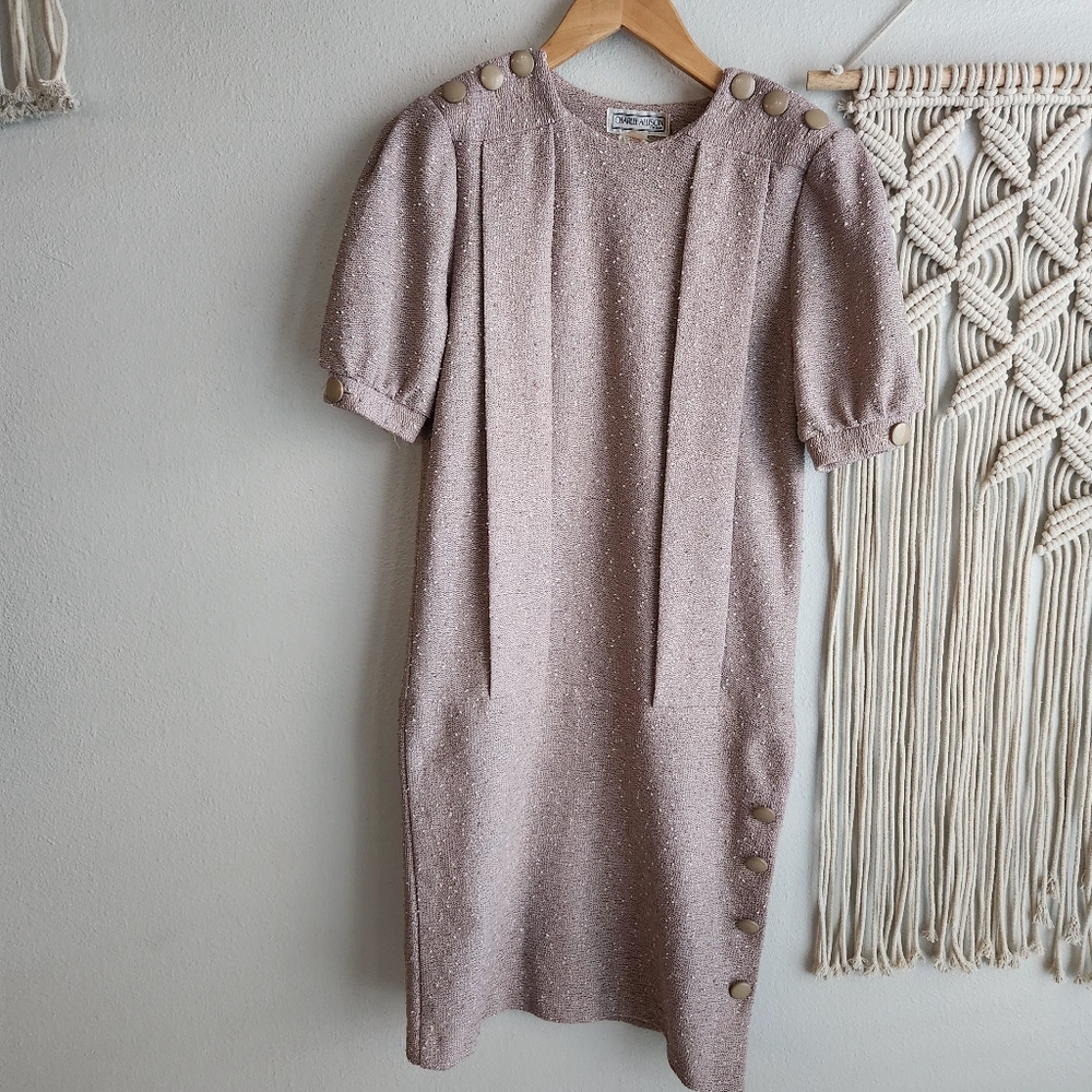 Vintage Charlee Alison ElJay Knit Dress Made USA Union S/M Taupe‎ 70s